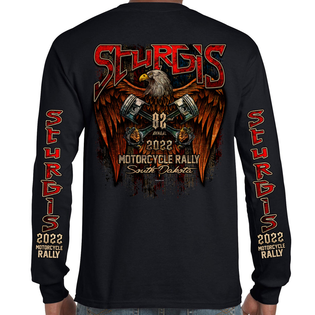 2022 Sturgis Motorcycle Rally Distressed Piston Eagle Long Sleeve