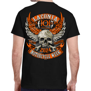 2024 Laconia Motorcycle Week Orange Skull Wings T-Shirt