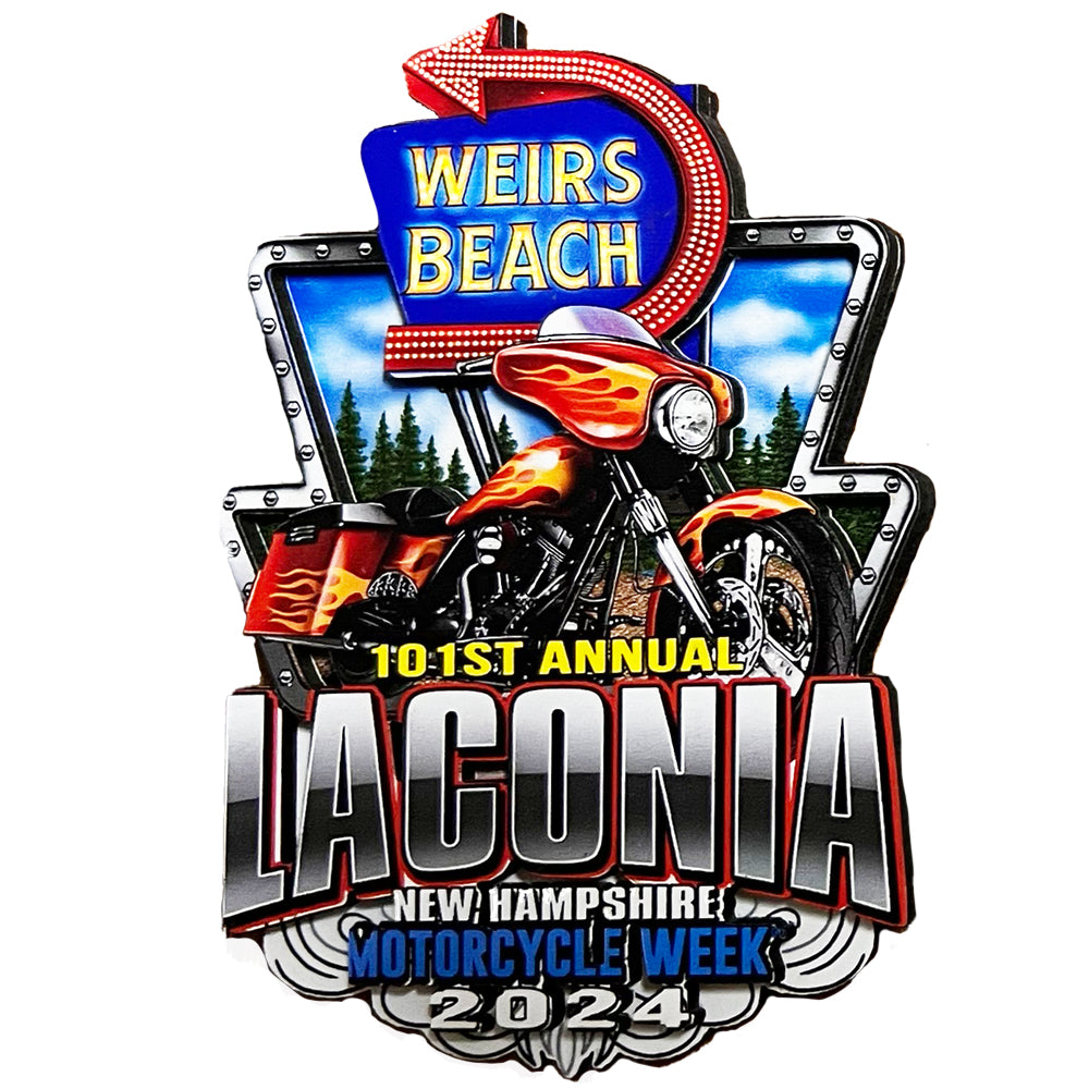 2024 Laconia Motorcycle Week Weirs Beach Neon Sign Wooden 3D Magnet