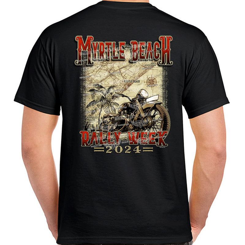 2024 Myrtle Beach Bike Rally Vintage Map T-Shirt