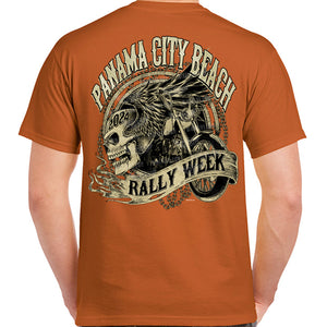 2024 Panama City Beach Rally Week Grunge & Chains Skull Wing T-Shirt