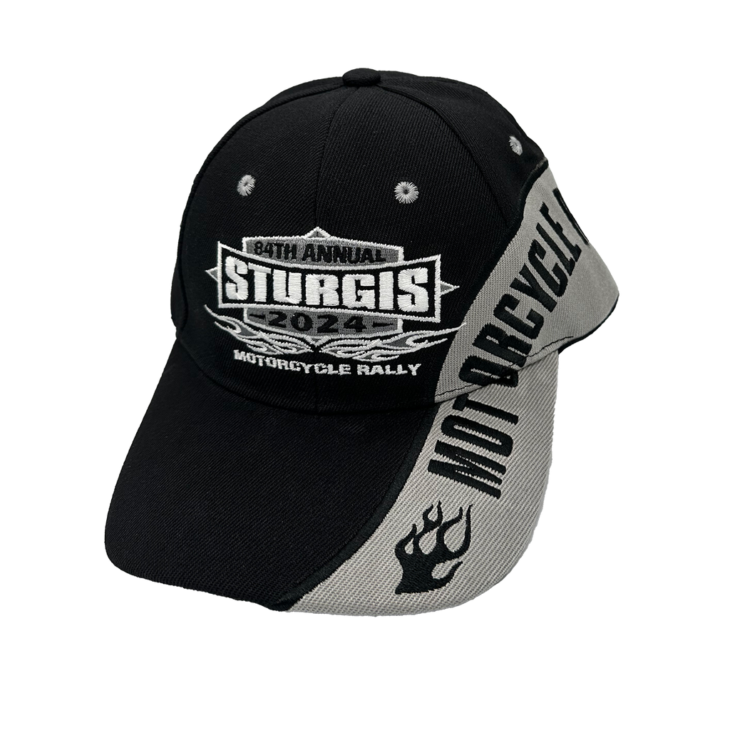 2024 Sturgis Motorcycle Rally Gray Flaming Side Stripe Embroidered Hat