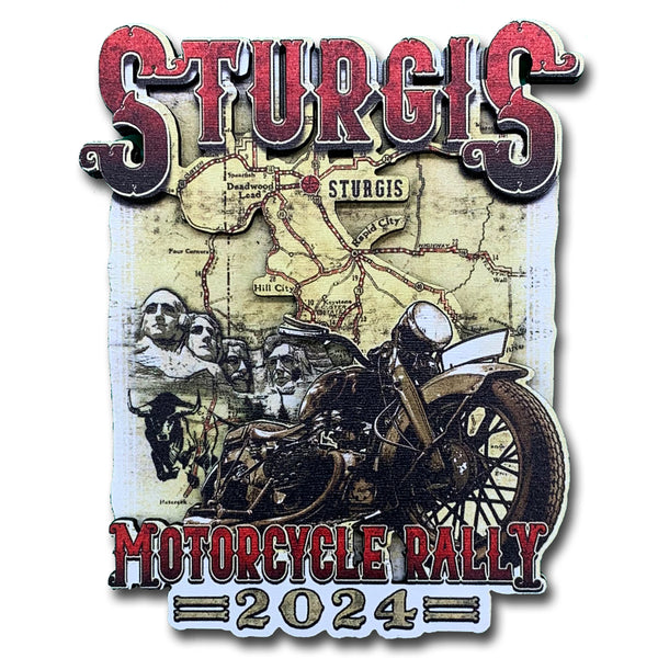 2024 Sturgis Motorcycle Rally Vintage Map Wooden 3D Biker Life