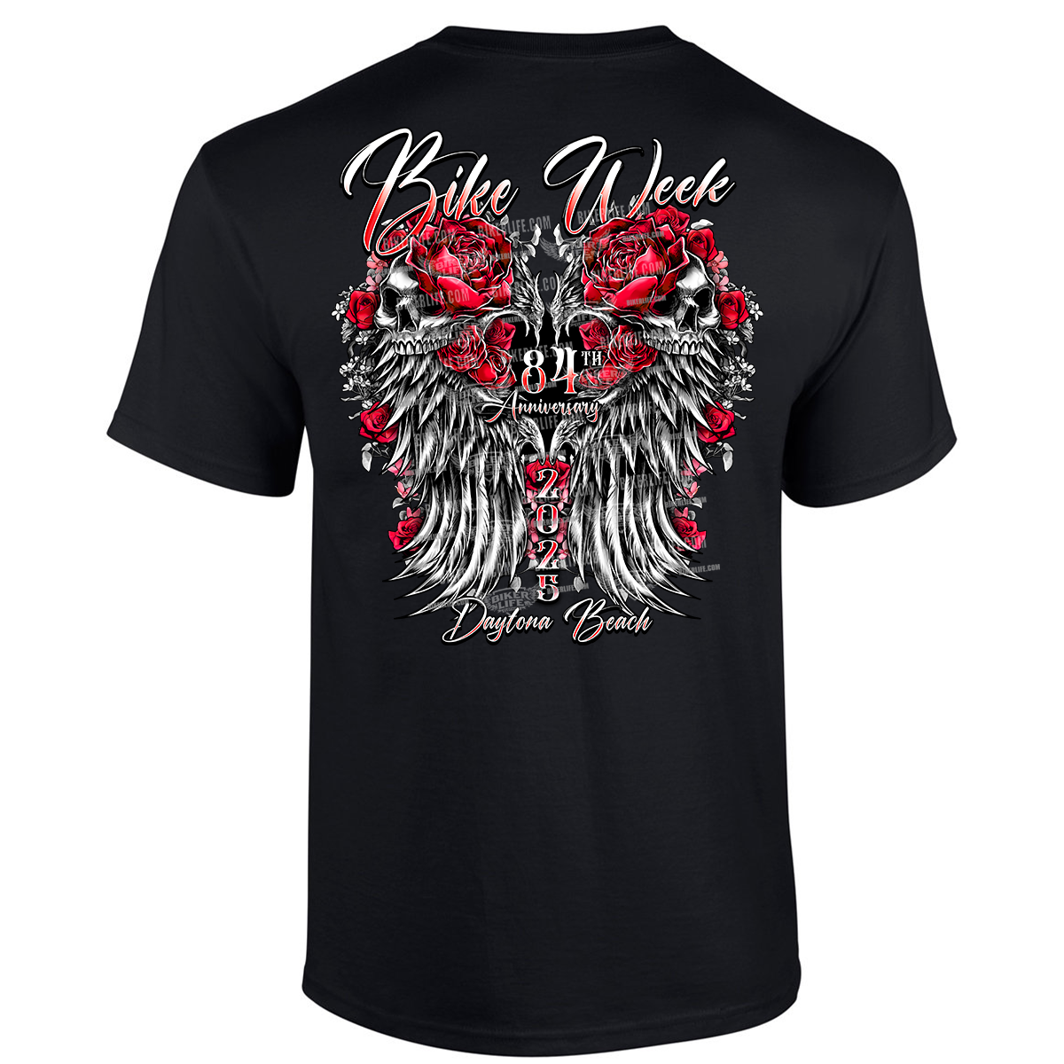 Ladies 2025 Bike Week Daytona Beach Rose Skull Wings TShirt BIKER