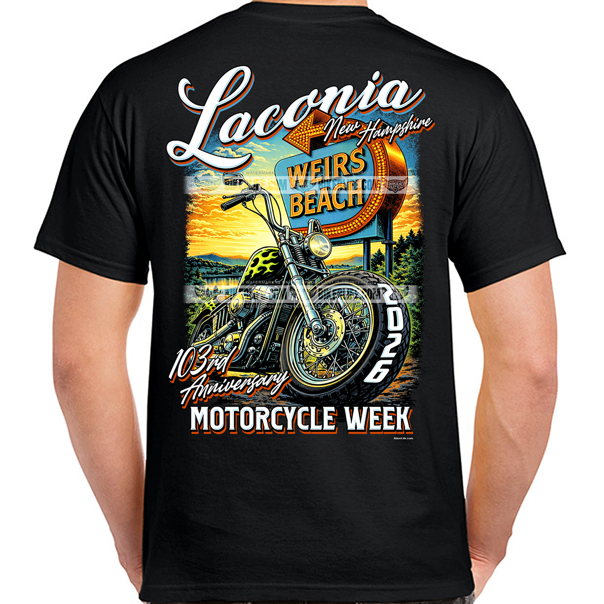 T-Shirt 2026 Laconia Motorcycle Week Weirs Beach Sign