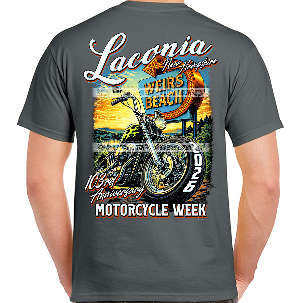 T-Shirt 2026 Laconia Motorcycle Week Weirs Beach Sign