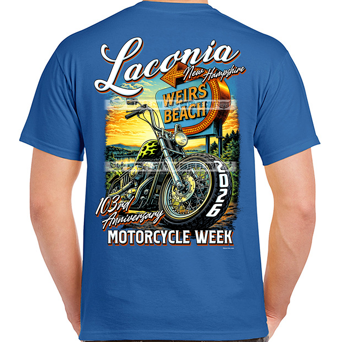 T-Shirt 2026 Laconia Motorcycle Week Weirs Beach Sign