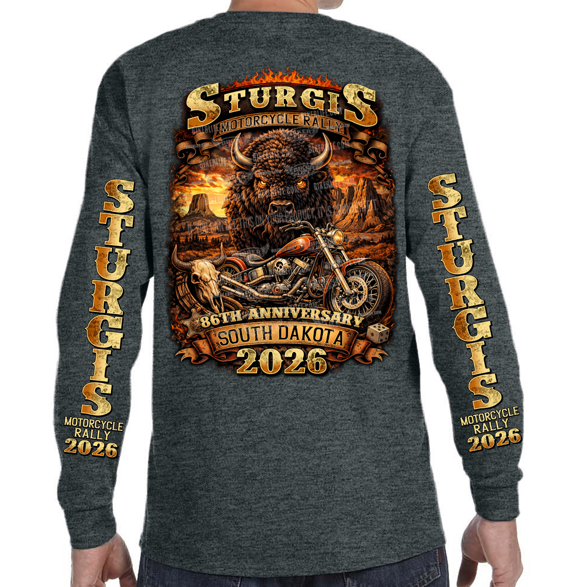 Long Sleeve 2026 Sturgis Motorcycle Rally Wild and Free