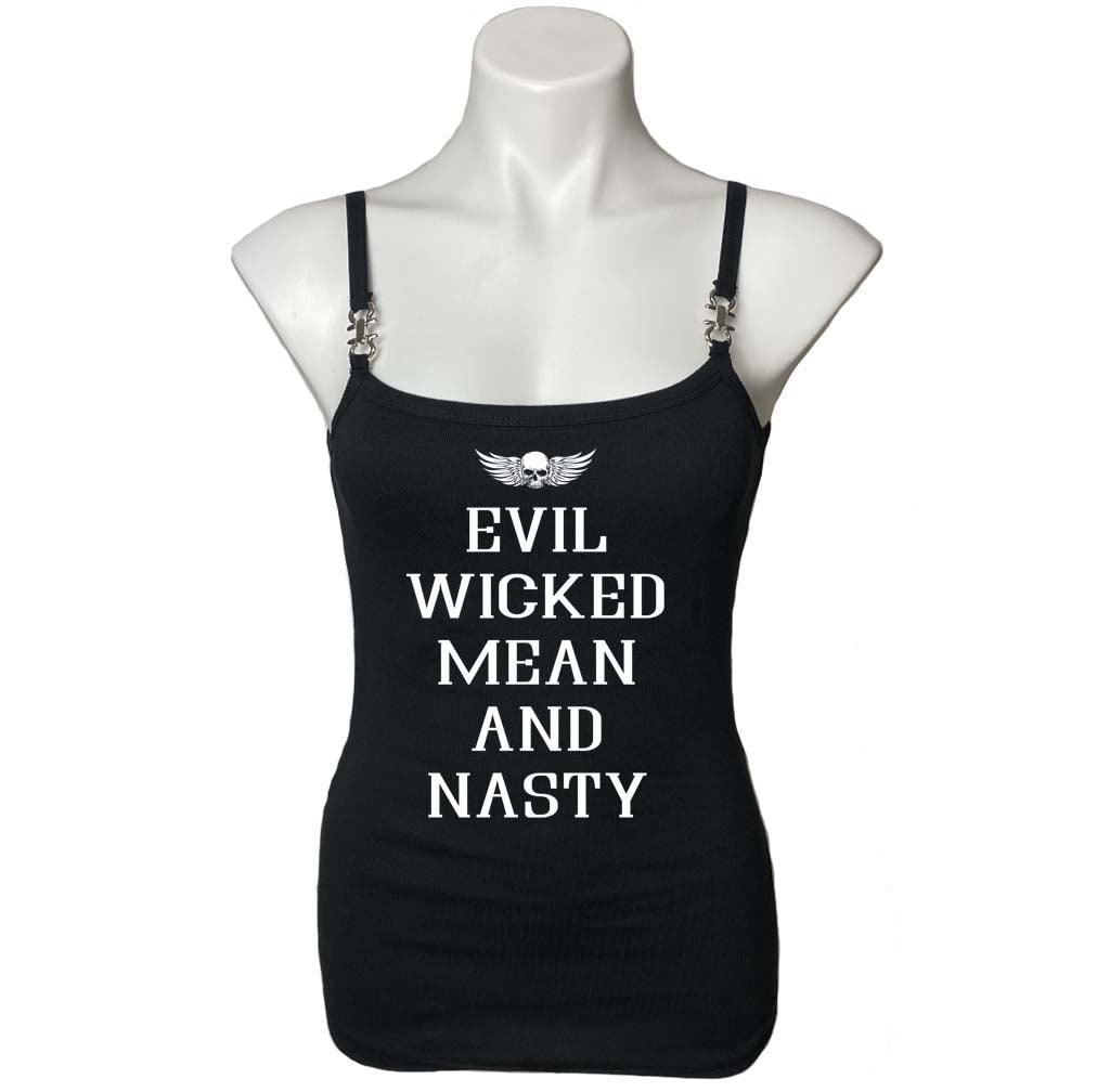 Ladies Evil, Wicked, Mean, & Nasty Outlaw Spaghetti Strap Buckle Tank Top