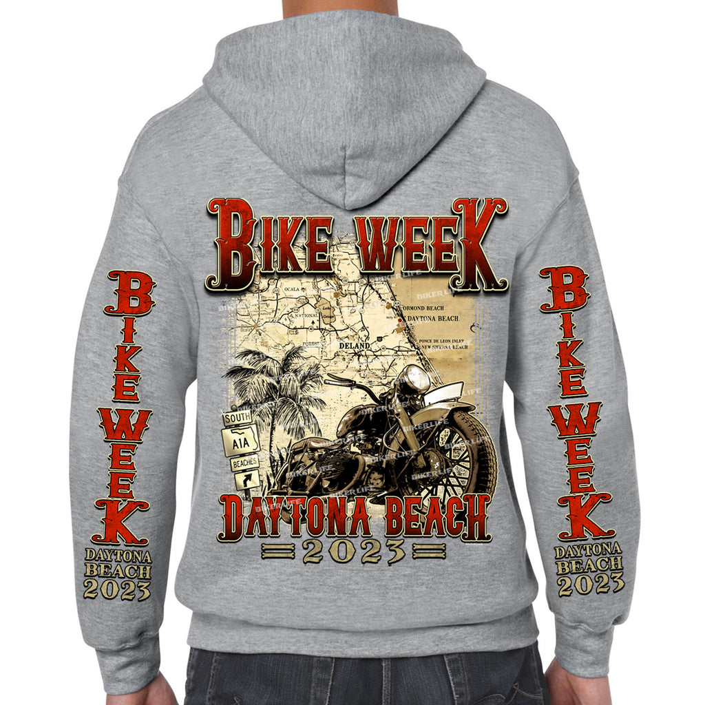 2023 Bike Week Daytona Beach Vintage Map Zip-Up Hoodie