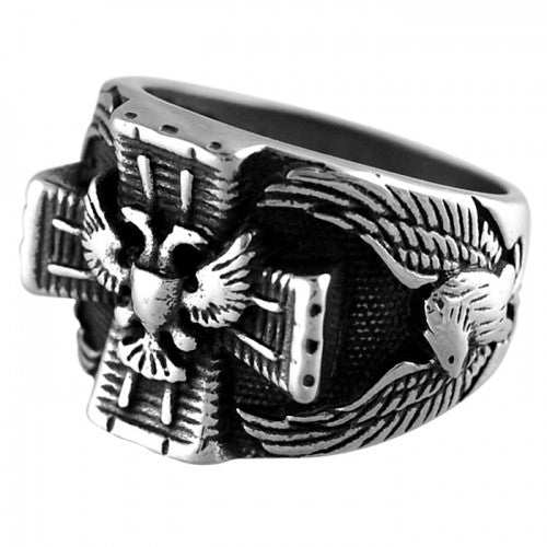 Eagle Cross Wide Band Stainless Steel Biker Ring