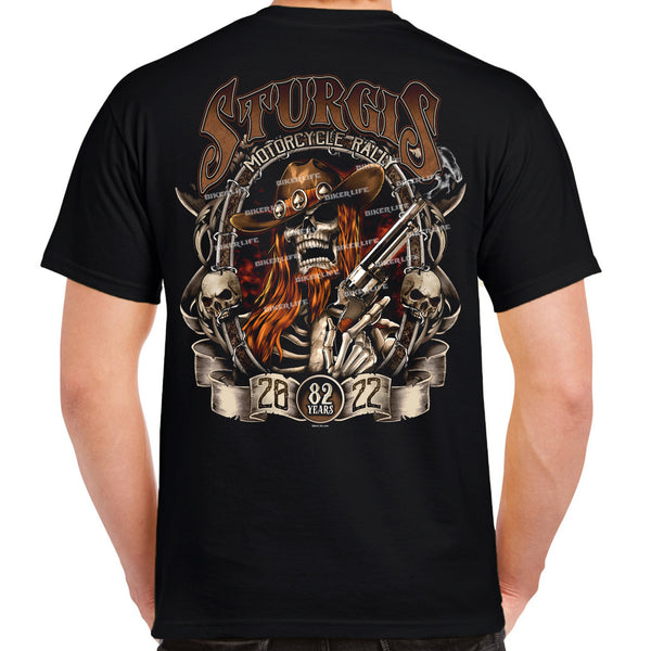 Biker Life I Will Be An Outlaw Skull Cowboy Guns Motorcycle Tattoo T Shirt  BH-22