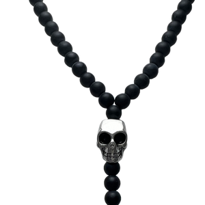 Black Beads Stainless Steel Skulls Necklace