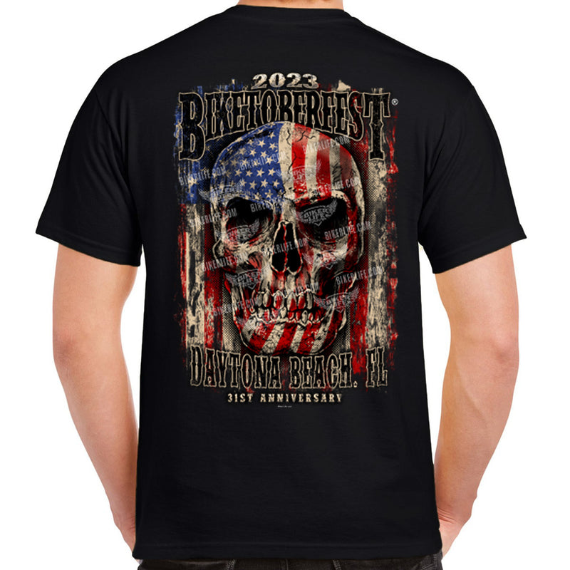 2023 Biketoberfest Daytona Beach Skull Flag T-Shirt