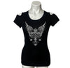 Ladies 2023 Sturgis Motorcycle Rally Chrome Cross Wings Cut Shoulder Lace Back Shirt