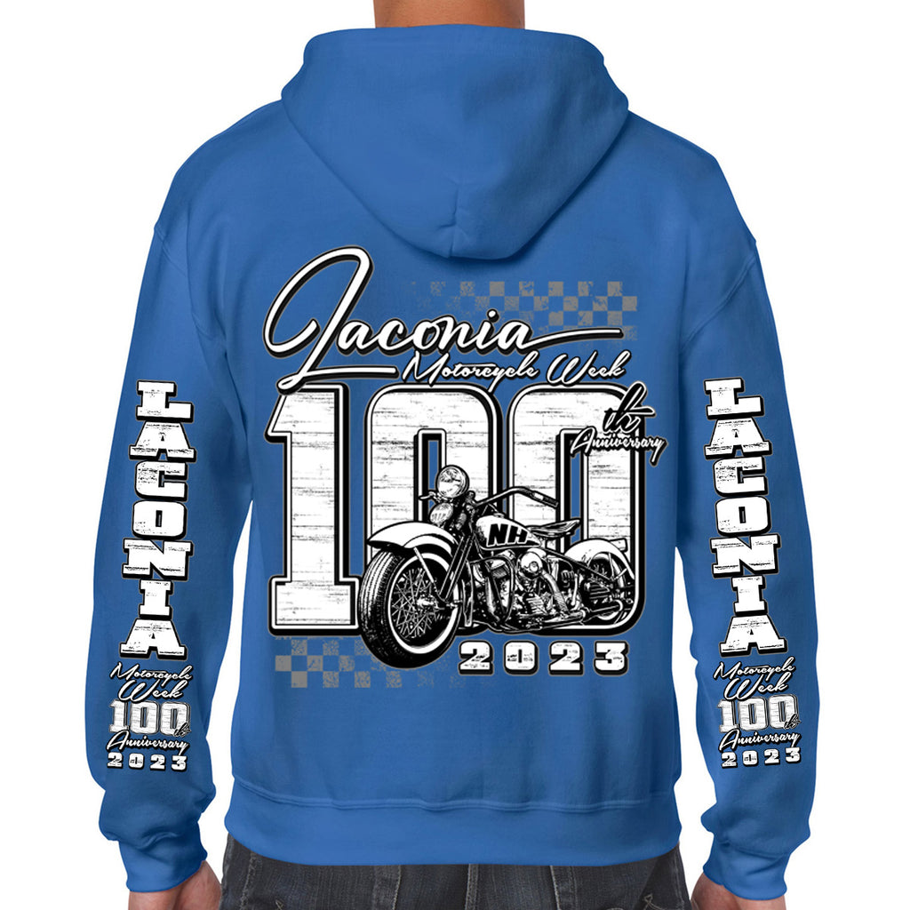 2023 Laconia Motorcycle Rally 100 Years Finish Line Zip-Up Hoodie