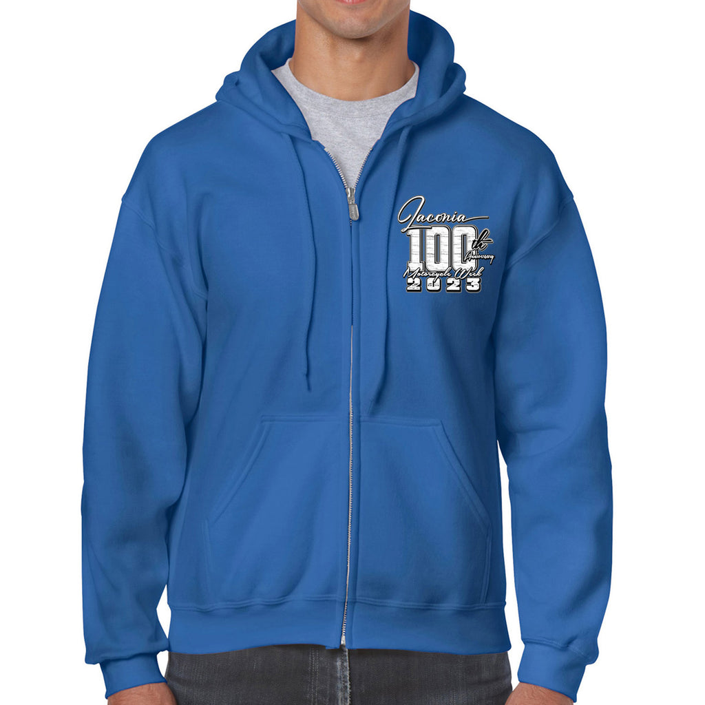 2023 Laconia Motorcycle Rally 100 Years Finish Line Zip-Up Hoodie
