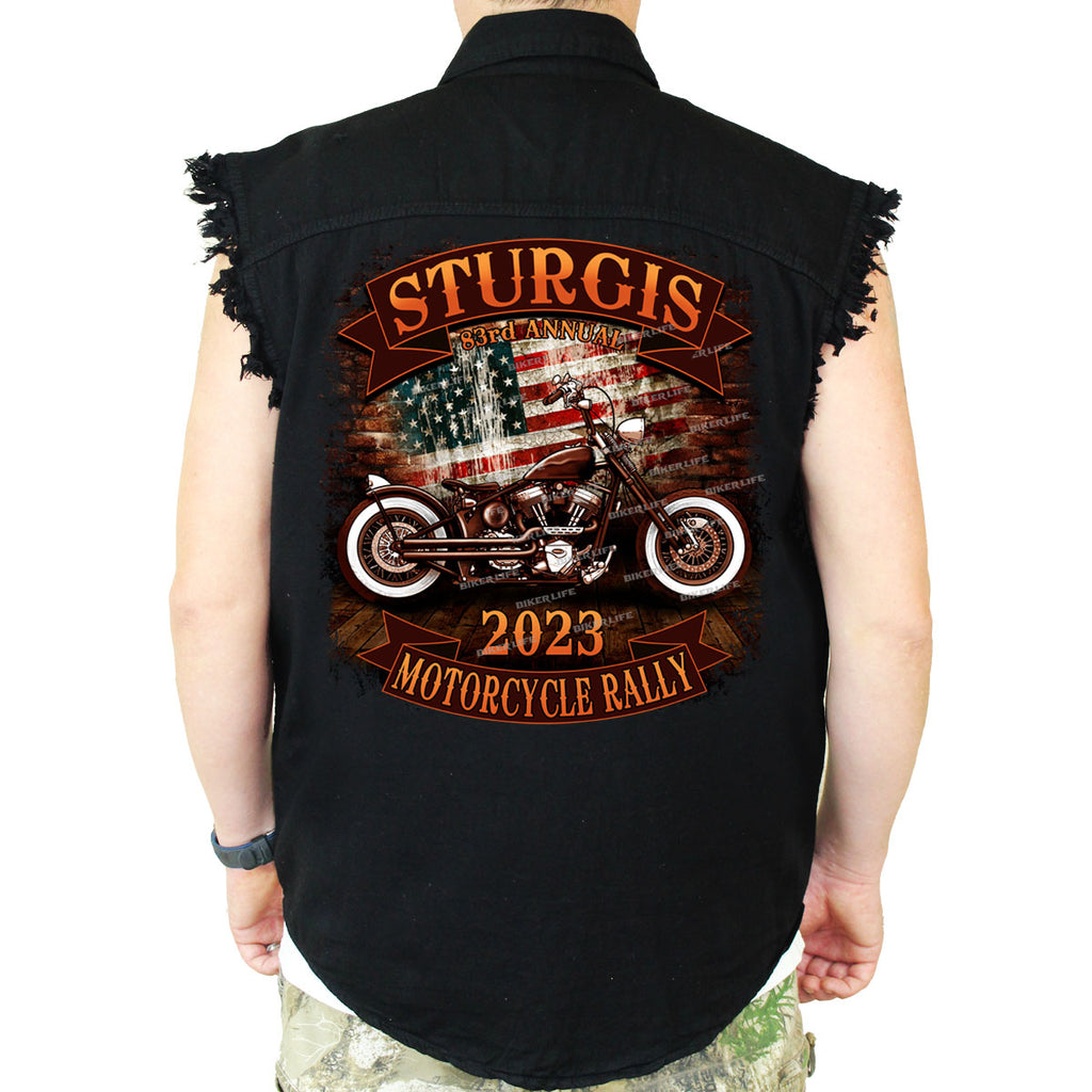 2023 Sturgis Motorcycle Rally Rockin' Bike USA Cut-Off Denim