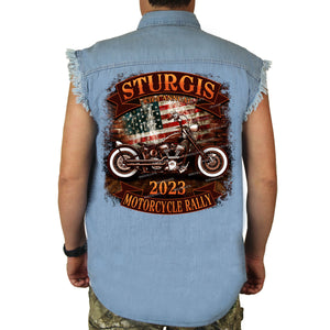 2023 Sturgis Motorcycle Rally Rockin' Bike USA Cut-Off Denim