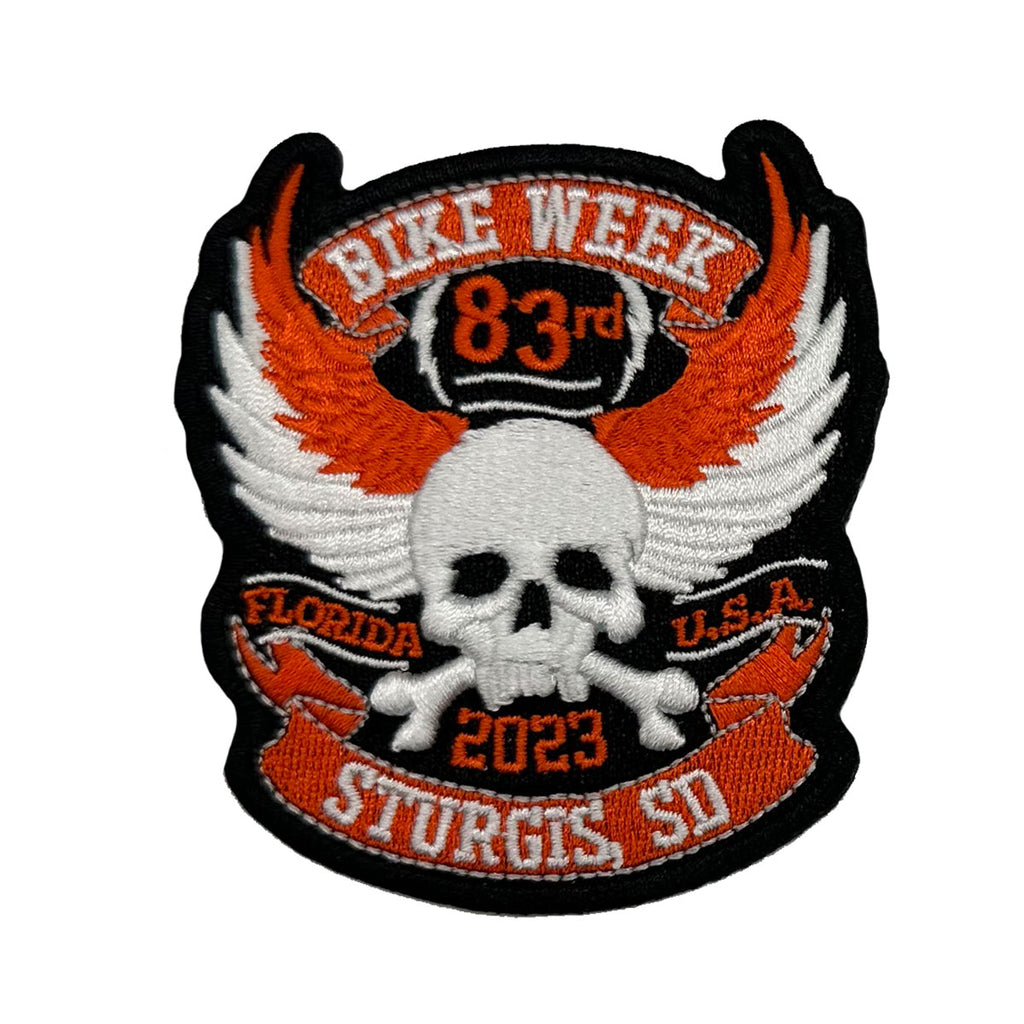 2023 Sturgis Motorcycle Rally Bike Week Orange Skull Wings Patch