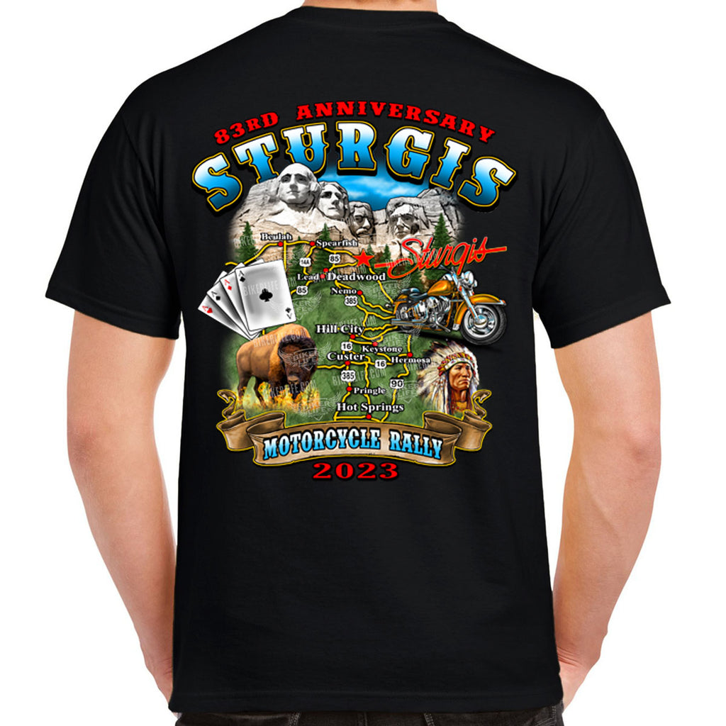 2023 Sturgis Motorcycle Rally Black Hills Map T-Shirt