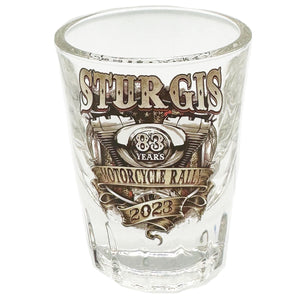 2023 Sturgis Motorcycle Rally Rustic Ribboned Engine Whiskey Shot Glass