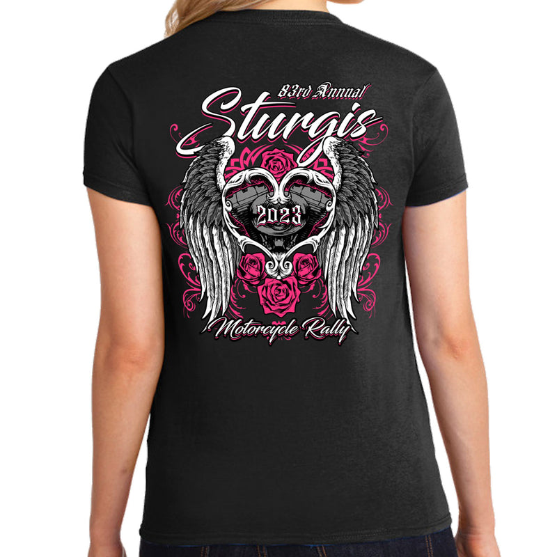 Ladies Missy Cut 2023 Sturgis Motorcycle Rally Love Wings T-Shirt
