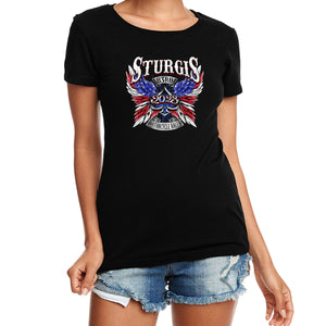 Ladies Jr. Cut 2023 Sturgis Motorcycle Rally Patriotic Angel T-Shirt