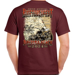 2024 Biketoberfest Daytona Beach Vintage Map T-Shirt