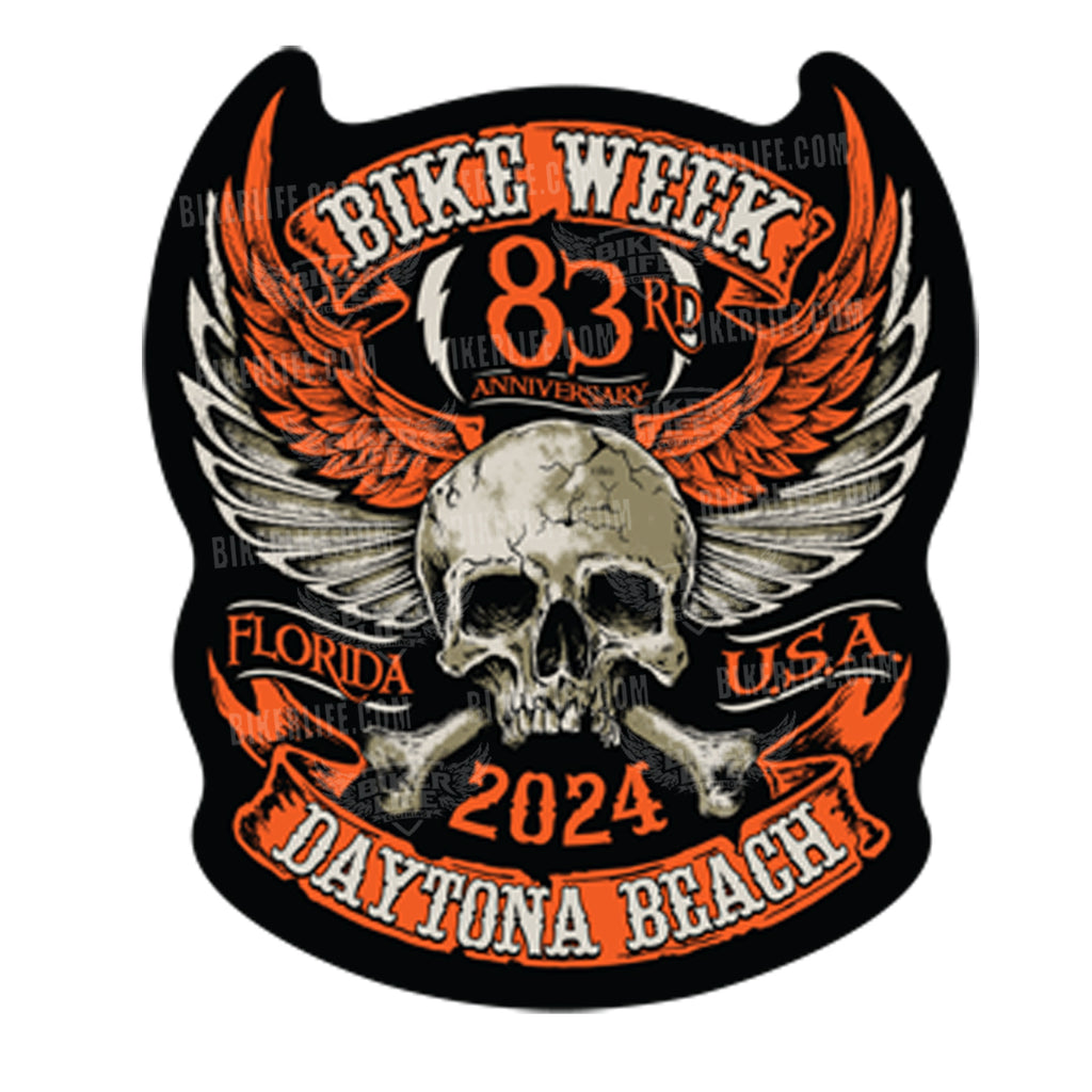 2024 Bike Week Daytona Beach Orange Skull Wings Sticker