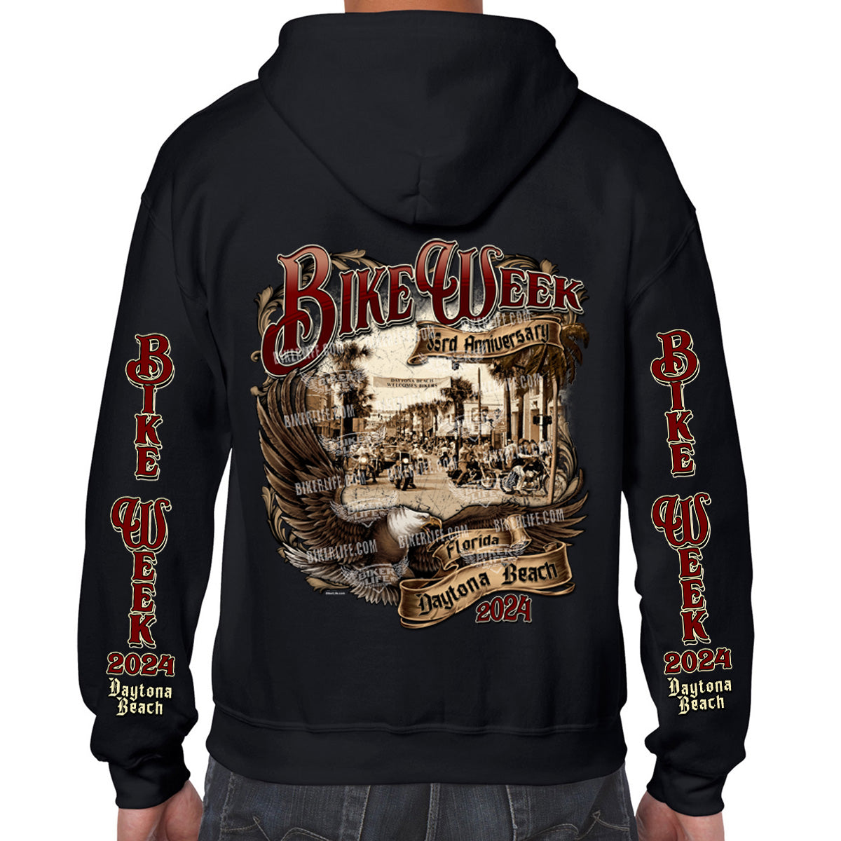 Men’s 80th annual bike week Daytona popular beach, 2021 canvas, eagle hoodie, two XL