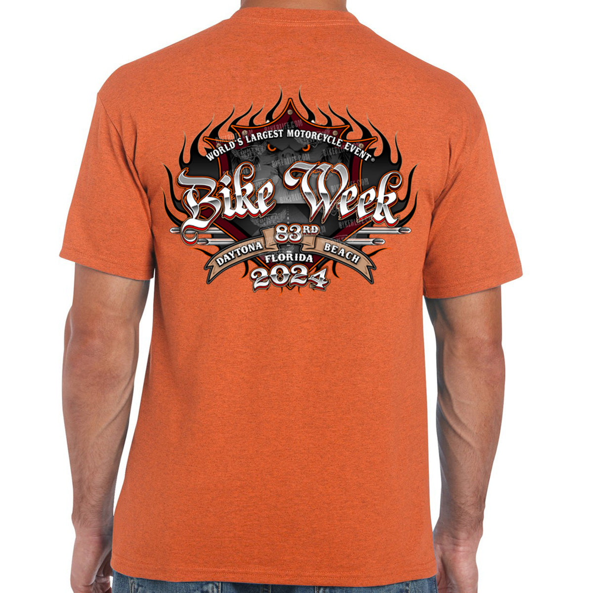 BIKE WEEK '79Tシャツ DAYTNA 2024 Bike Week Daytona Beach Orange Skull Wings Long Sleeve
