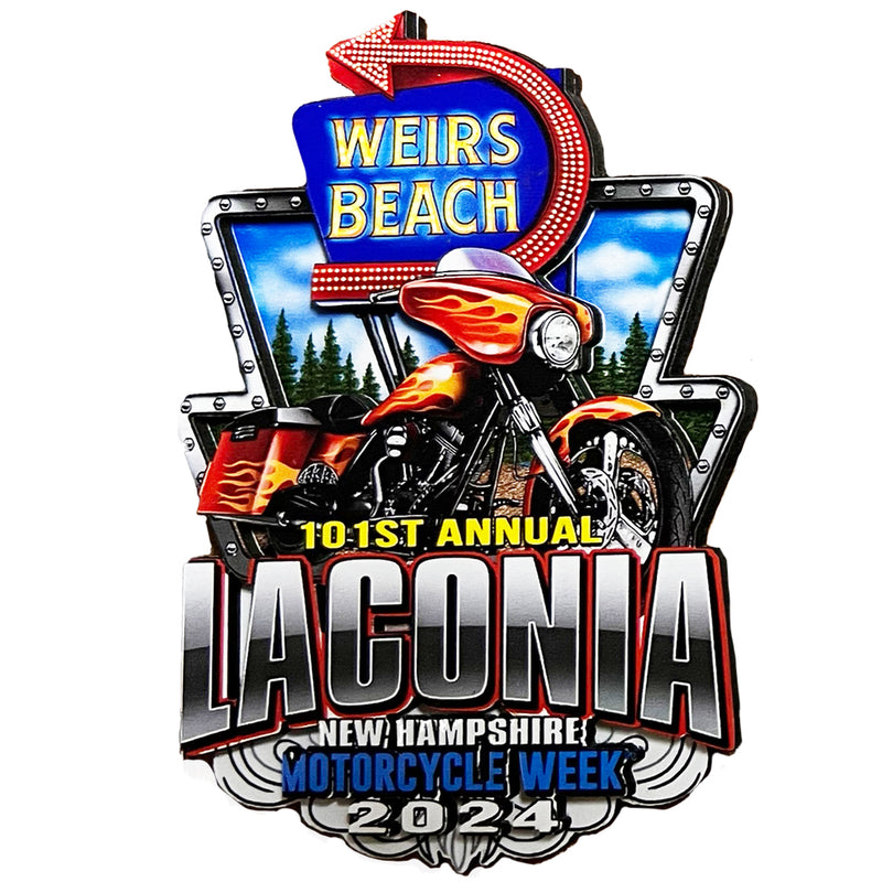 2025 Laconia Motorcycle Week Weirs Beach Neon Sign Wooden 3D