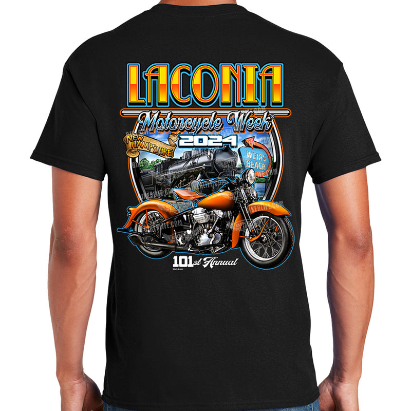 2024 Laconia Motorcycle Week Train Weirs Beach Shield T-Shirt