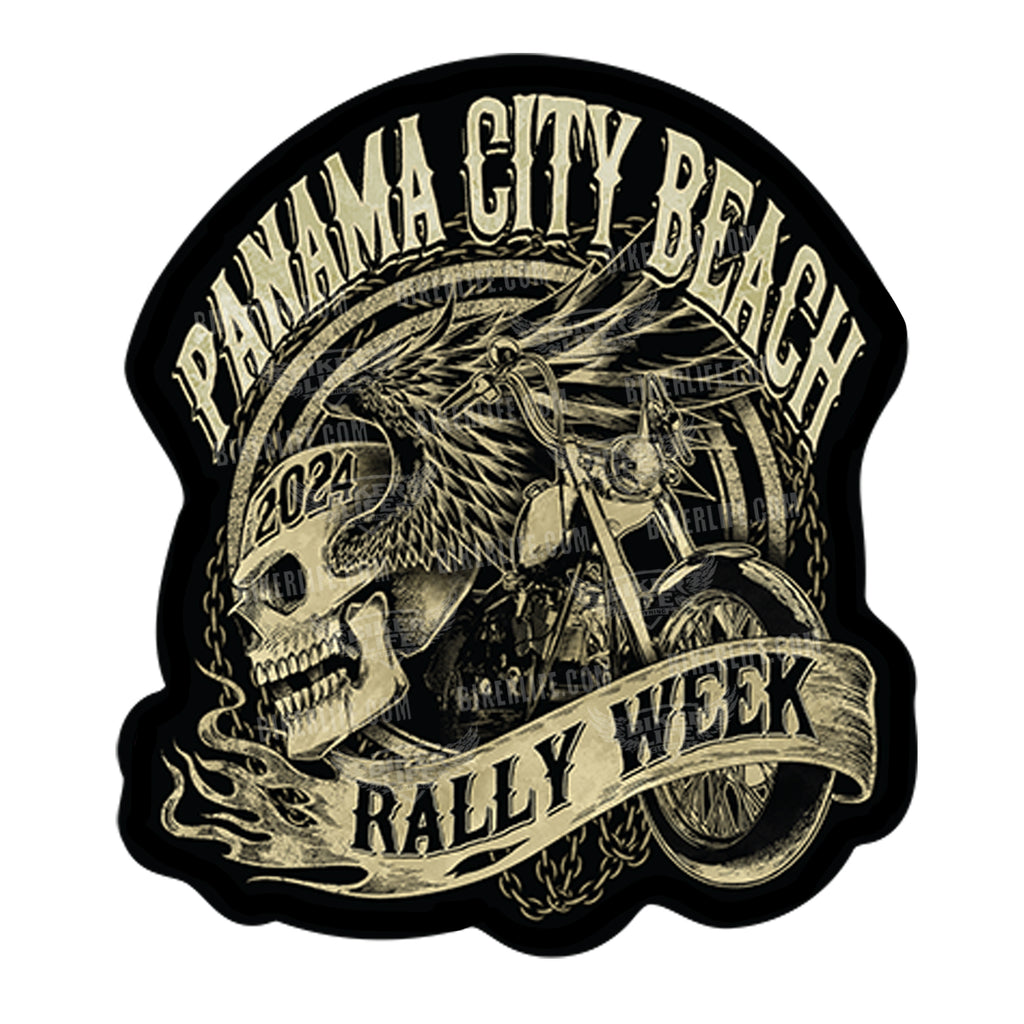 2024 Panama City Beach Rally Grunge & Chains Skull Wing Sticker