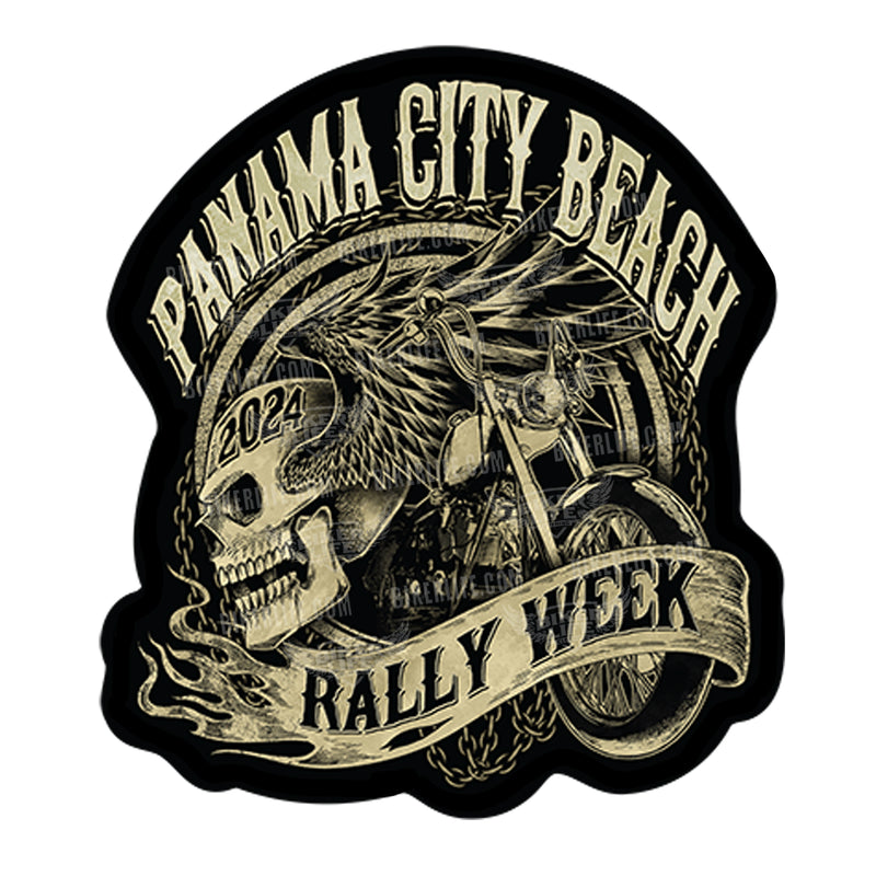 2024 Panama City Beach Rally Week Grunge & Chains Skull Wing Sticker
