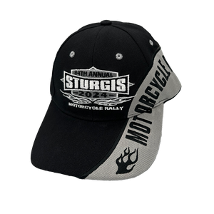 2024 Sturgis Motorcycle Rally Gray Flaming Side Stripe Embroidered Hat