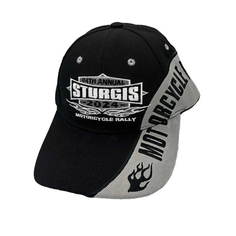 2024 Sturgis Motorcycle Rally Gray Flaming Side Stripe Embroidered Hat