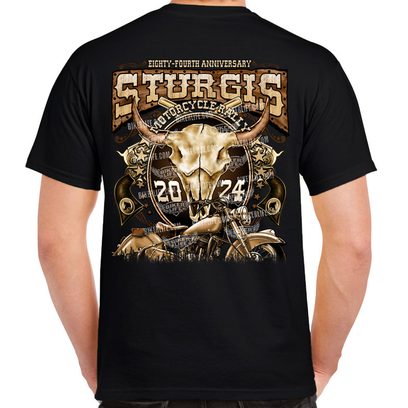 2025 Sturgis Motorcycle Rally Cattle Skull TShirt Biker Life Clothing