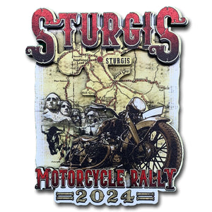 2024 Sturgis Motorcycle Rally Vintage Map Wooden 3D Magnet