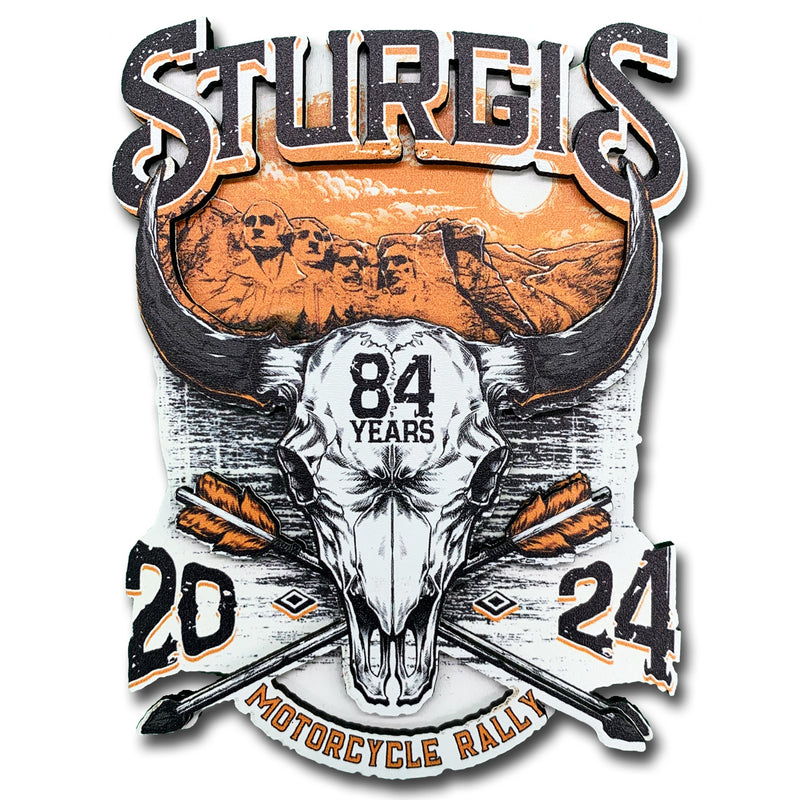2024 Sturgis Motorcycle Rally Rushmore Bison Skull Native Wooden 3D Magnet