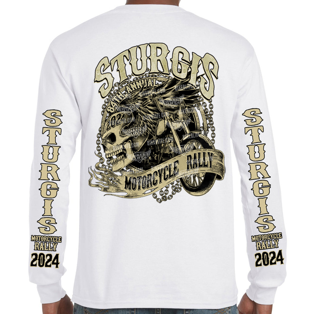 2024 Sturgis Motorcycle Rally Grunge & Chains Skull Wing Long Sleeve