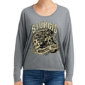 Ladies 2024 Sturgis Motorcycle Rally Grunge & Chains Skull Wing Freedom Long Sleeve Tee