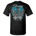 Ladies 2024 Sturgis Motorcycle Rally Rose Skull Wings T-Shirt