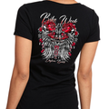Ladies Jr. Cut 2025 Bike Week Daytona Beach Rose Skull Wings V-Neck Shirt