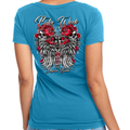 Ladies Jr. Cut 2025 Bike Week Daytona Beach Rose Skull Wings V-Neck Shirt