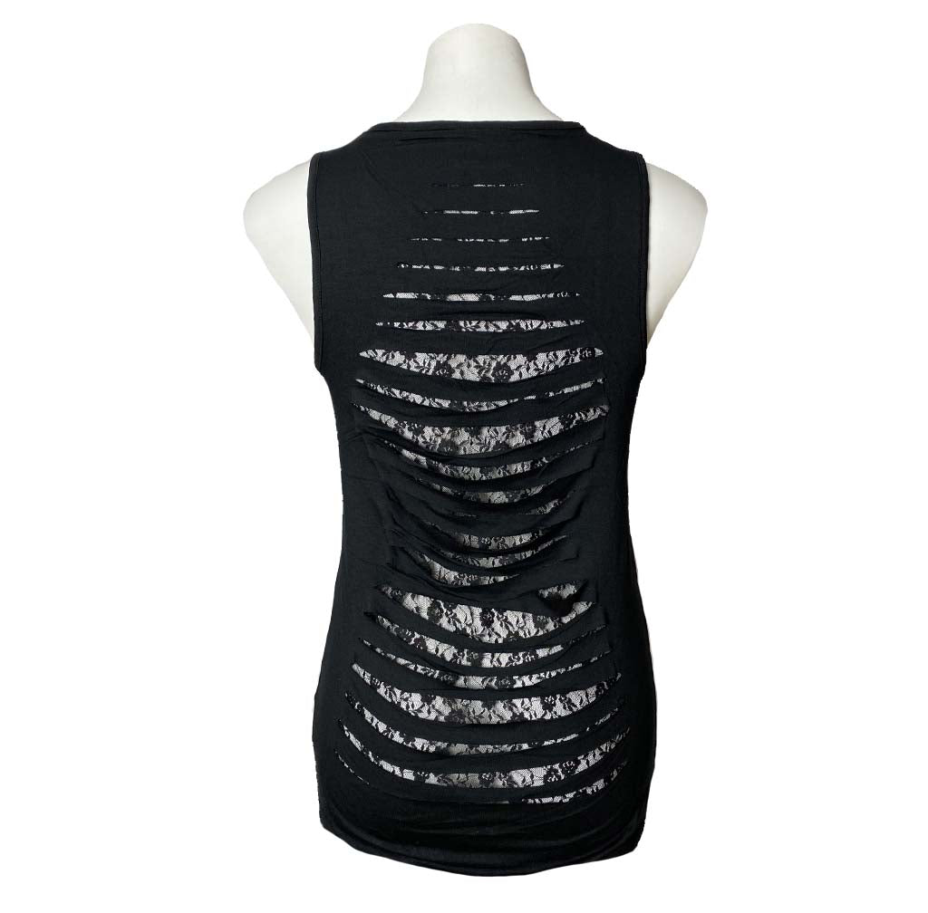 Ladies Get More Inches Shredded Lace Back Tank Top