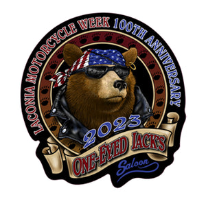 2023 Laconia Motorcycle Week One Eyed Jack's Saloon Cool Bear Decal Sticker