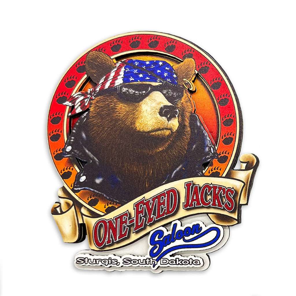 One Eyed Jack's Saloon Cool Bear Wooden 3D Magnet