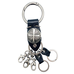 Stainless Steel Cross Coin Leather Accent Wallet Key Chain